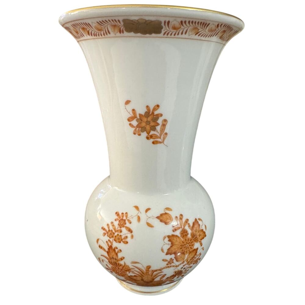 Vintage Herend Hungary Hand Painted 6.5x3.75” Chinese Bouquet Rust Bud Vase 7042